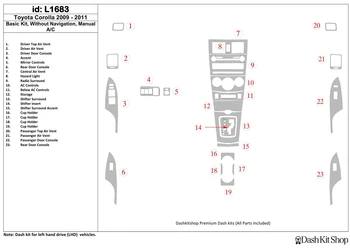 

Interior lining for Toyota Corolla 2009-UP. Set L1683.