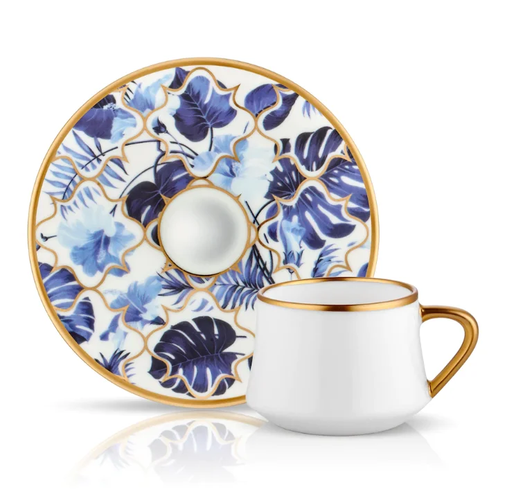 

KOLEKSİYON SUFI QUALITY MULTICOLOR BONE CHINA TURKISH COFFEE CUPS WITH SAUCER IN BLUE COLOR 12 ITEMS (set for 6 person)