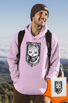

Angemiel Wear Deadly Eyes Cat Kingdom Pink Male Hooded Sweatshirt Bags Kombin