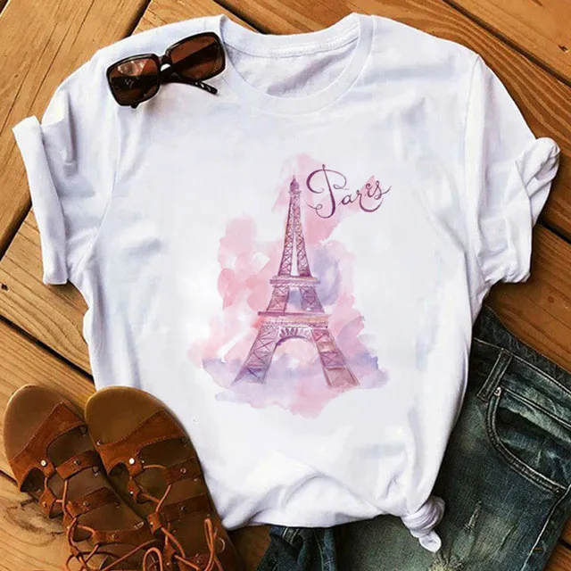 

Summer Paris Eiffel Tower T shirt Women Funny Vintage Vogue TShirt Women White O-Neck T-Shirt Femme Streetwear Women T shirt