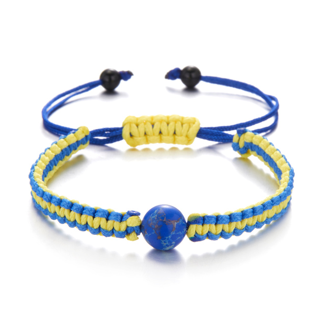 Trendy Ukraine National Flag Bracelets Handmade Natural Stone Beads Bracelet Yellow Blue Ukrainian Flag Patriotism Pride
