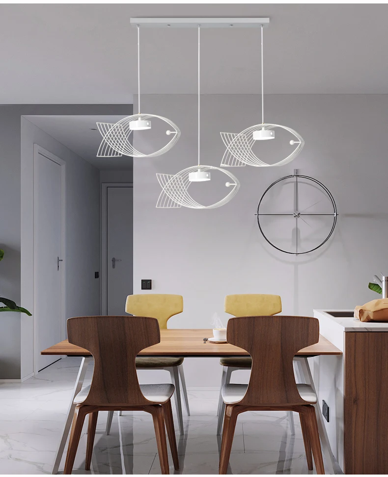 Modern LED Chandeliers For The Kitchen Dining Table Creative Fish Iron Hanging Lights Gold Black White Ceiling Pendant Lamp 2022 entryway chandelier