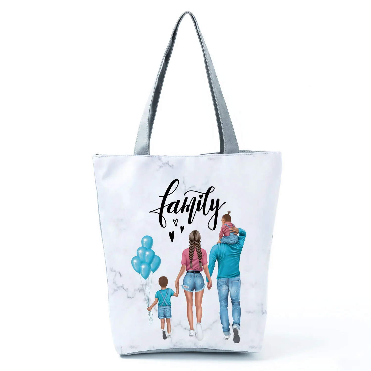 Cute Cartoon Super Mama Print Linen Tote Bag Reusable Shoulder Bags Mom And Baby Fold Women Casual Handbags Lady Fabric Totes 