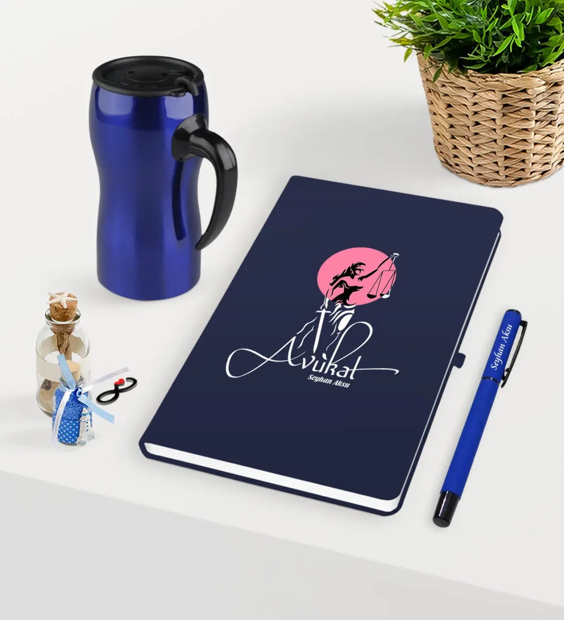 Personalized Attorney Themed Navy Blue Notebook Pen and Thermos Mug Set-10 | Дом и сад