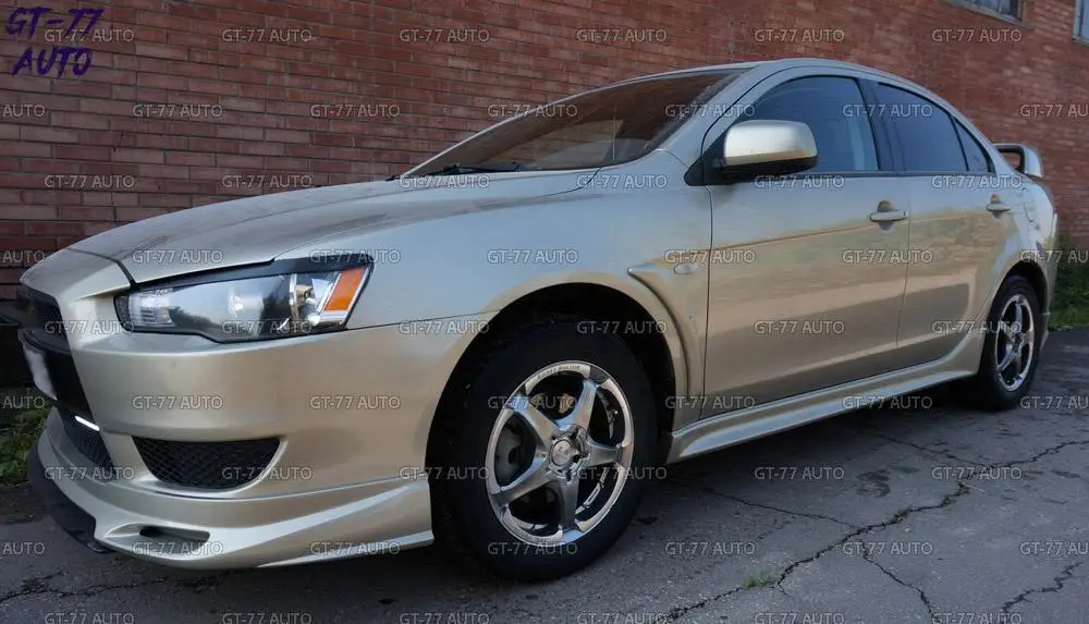 Декоративная накладка юбка на передний бампер для Mitsubishi Lancer X 2007-2010 защитный литой внешний материал ABS пластик тюнинг стайлинг