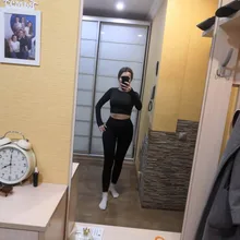 Gym Clothing Leggings Sportswear Crop-Top Yoga-Set Fitness Long-Sleeve Seamless Workout