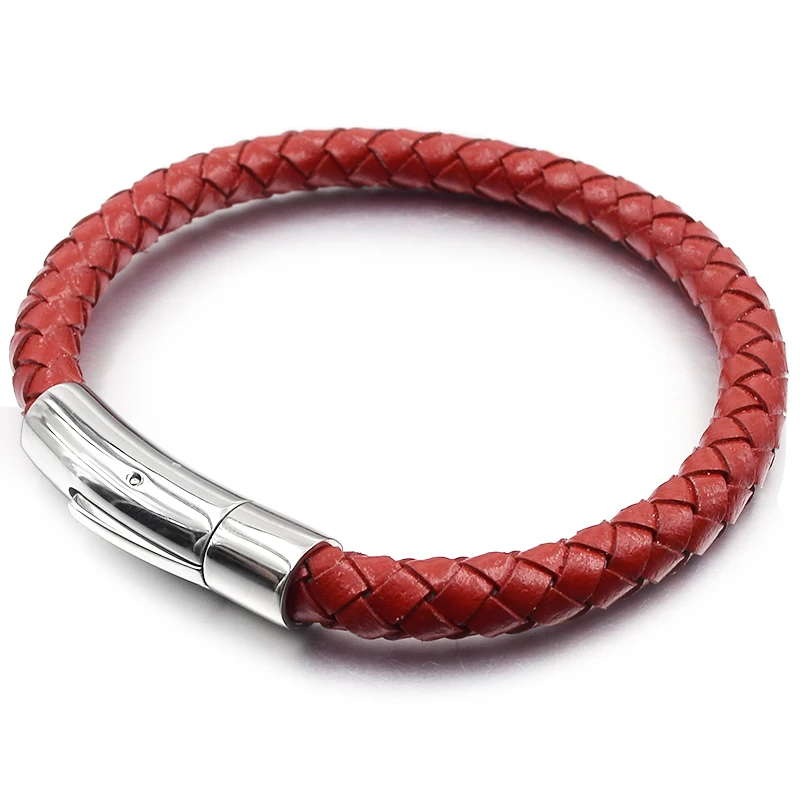 Gokadima мужской браслет, застежка из нержавеющей стали, браслет из натуральной кожи и браслет для женщин, браслет из плетеной веревки, ювелирное изделие, подарок - Окраска металла: red color