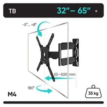 ONKRON кронштейн для телевизора 32"-65" наклонно-поворотный, чёрный M4 ONKRON кронштейн для телевизора 32"-65" наклонно-поворотный, чёрный M4