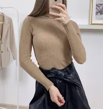 Women Sweater Pullovers Knitted Turtleneck Long-Sleeve Elasticity Streetwear-Top Multicolor