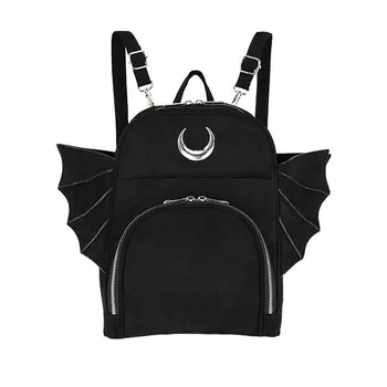 

Tiberio Dark Side RESTYLE Elegant Moon Bat Wings Nu Goth Bag Backpack in Black Synthetic Suede Gothic Punk Rock