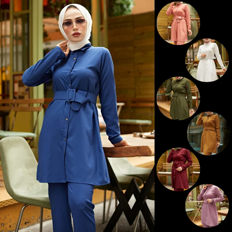 Conjuntos de 2 uds. De Tops y pantalones para mujer, Hijab turco, Moda musulmana, Abaya, ropa islámica, caftán Eid, blusa de talla grande de Ramadán