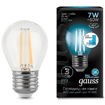 

Gauss LED filament bulb E27 7W 580lm 4100K 1/10/50 105802207
