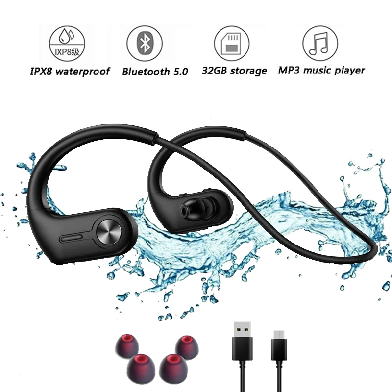 

Sports MP3 Player Headphone 32 GB Built-in Memory Waterproof Bluetooth Headset HiFi Stereo Noise Canceling Wireless Earphone