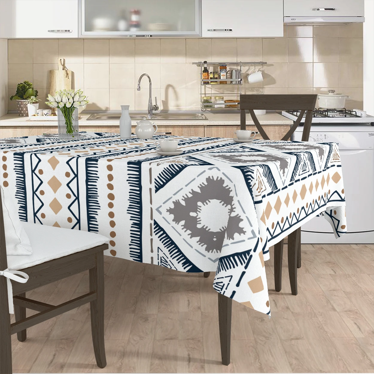 tablecloth living room kitchen cover colorful white grey ethnic