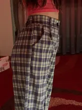 Pantalones largos sencillos Vintage a cuadros para mujer, pantalón de pierna ancha, informal, moda urbana