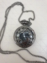 Steampunk, antigua de cobre, hueco, de cuarzo, de bolsillo, collar, colgante, reloj, cadena, hombre y mujer