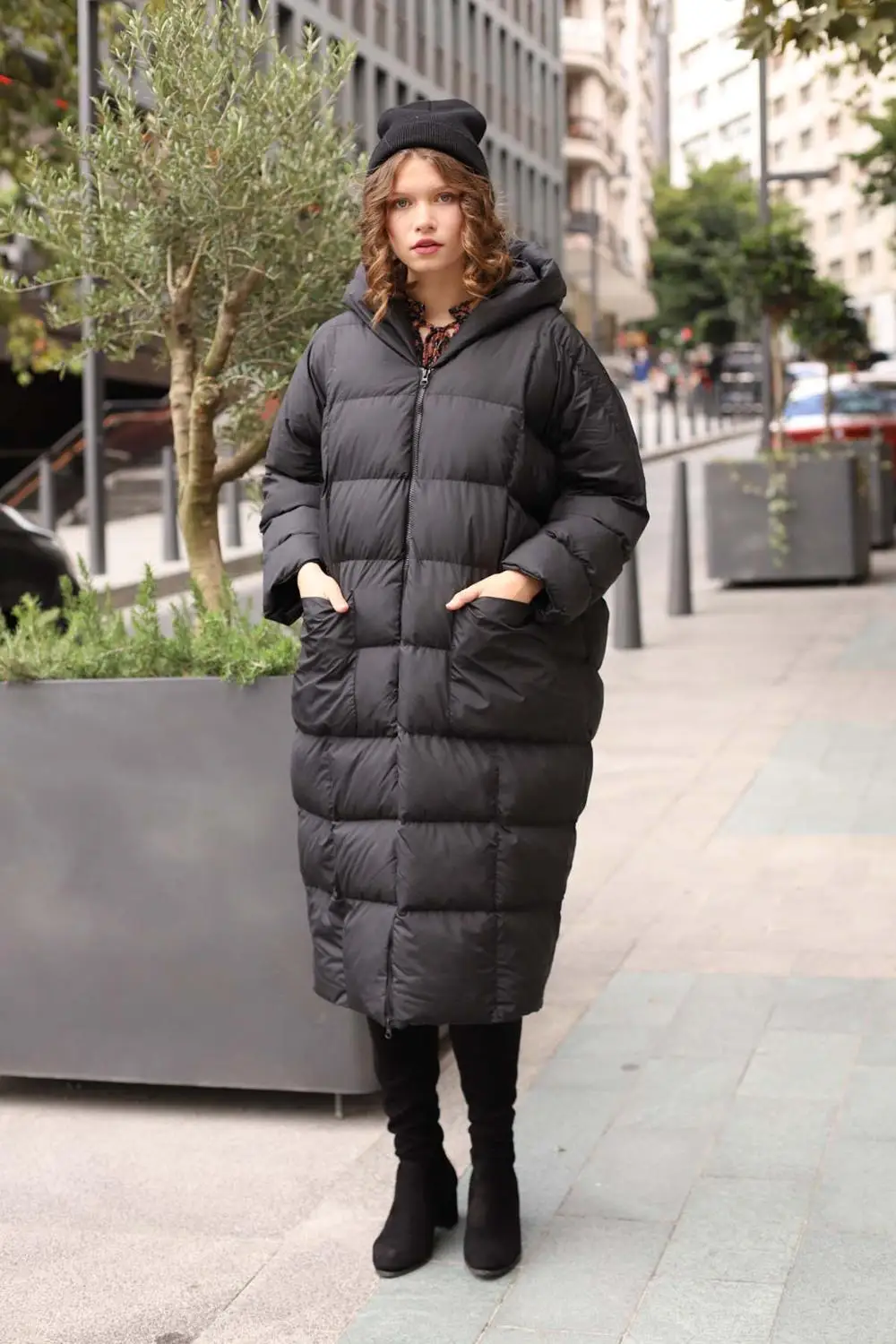Woman Hooded Long Inflatable Coat Oversize Midi