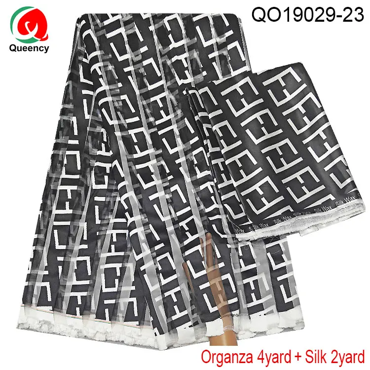 QO19029-QO19029-DHL 4 ярдов лента органза матч 2 ярдов атласная шелковая ткань Африка печатных Гана красивое кружево для платьев - Цвет: QO19029-23