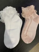 Calcetines de algodón para niña, calcetín de malla, blanco, elástico, con flores, volantes, Princesa, para Primavera, 3 pares