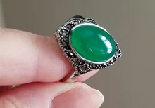 HuiSept Vintage joyas de plata 925 anillos abiertos con Forma ovalada Esmeralda anillo de piedras preciosas para mujer Regalos de fiesta de boda venta al por mayor