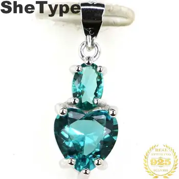 

22x8mm Romantic Heart Shape 2.0g Created Rich Blue Aquamarine Gift For Girls 925 Sterling Silver Pendant