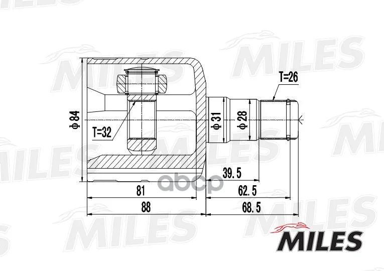 Шрус Audi A3 Ii/Skoda/Vw Golf V-Vi/Passat Vi 1.6-2.0 03- Внутр. Miles Ga10010 Miles арт. GA10010