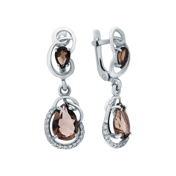 

Silver earrings with раухтопазами and cubic zirconia sunlight