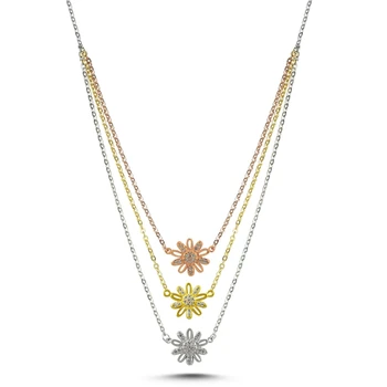 

KUTAYDAN Zirconia stone 3 Color Daisy Necklace 925 Sterling Silver