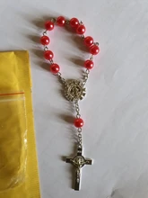 Perla de imitación de cuentas católica Rosario Católico comunión color plata alas colgantes del Crucifijo pulsera lindo regalo