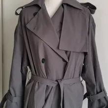 Gabardina larga X holgada de estilo coreano para mujer, abrigo de doble botonadura con cinturón, manto de dama, rompevientos, prendas de vestir de primavera y otoño, color gris