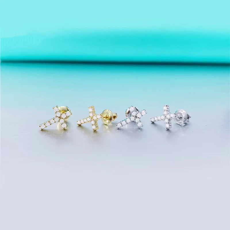 

Hiphop DF Color VVS1 Moissanite Cross Stud Earrings for Women Men 18k Gold Plated 925 Sterling Silver Ear Studs Birthday Gift