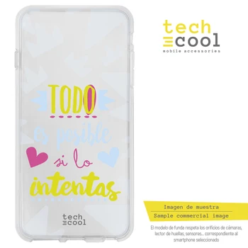 

FunnyTech®Stand case for Samsung Galaxy J6 Silicone 2018 L Frase "Todo is possible" Vers. Clear