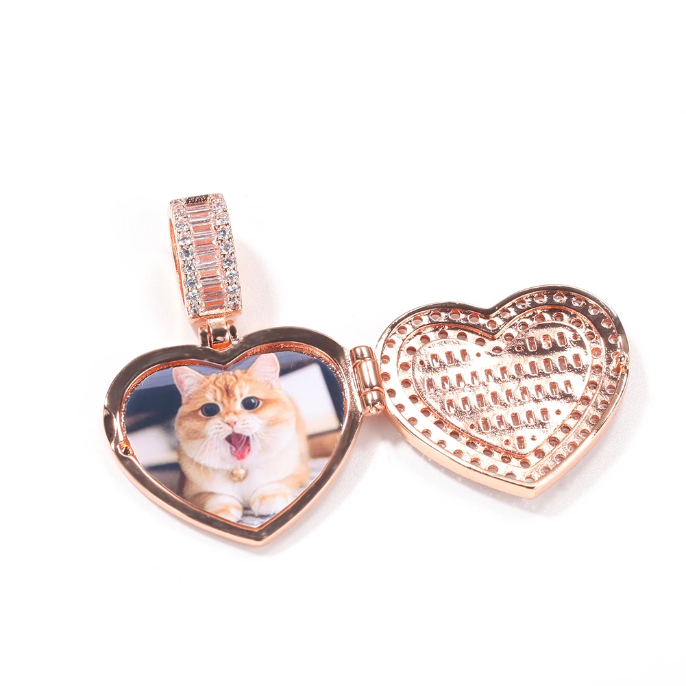 The BLING KING Heart Shape Custom Photo Locket Frame Pendant Engrave Name Fashion Memory Jewelry for Couple Valentine's Day Gift