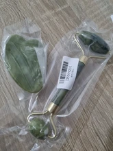 Rodillo masajeador Facial de piedra de Jade Natural, conjunto de rascador de Gua Sha verde, herramientas adelgazantes de belleza, 2 unidades