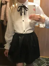 Nuevo Arco lindo viento de la Universidad camiseta mujer manga blusa de las mujeres uniforme Harajuku camisa de encaje blanco blusas Mujer Tops