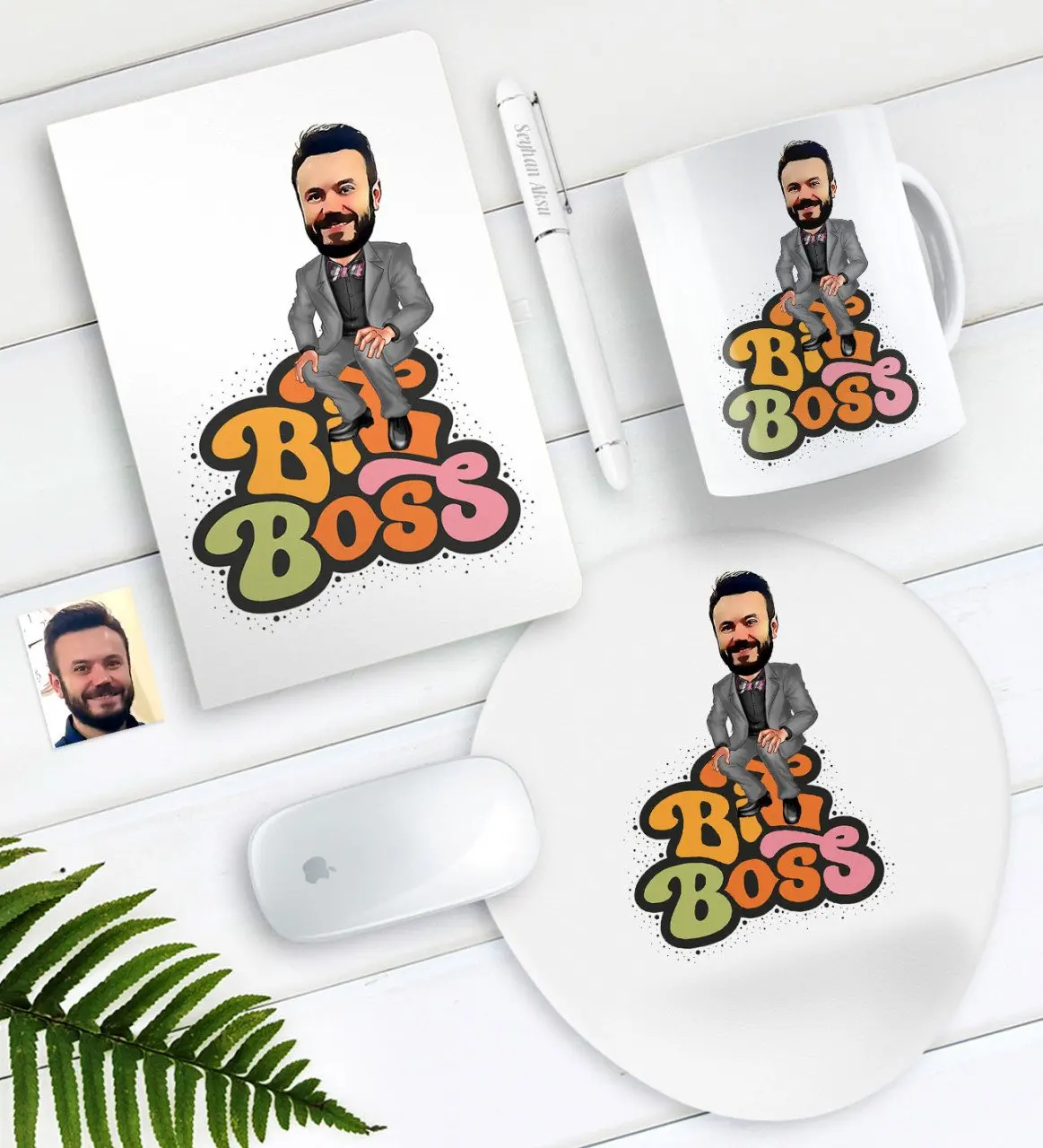 Personalized Mr Big Boss Caricature Of Notebook Pen Mug Mouse Pad Seti-3 | Дом и сад