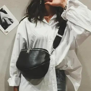 

Fashion Black Chest Bag Women PU Leather Waist Pack Casual Adjustable Belt Shoulder Solid Zipper Crossbody Bag for Girls Female