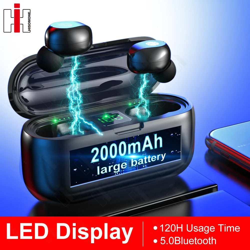 

TWS Bluetooth Wireless Earphone V5.0 Bluetooth LED Display With 2000mAh Power Bank Headset With Mic Earbuds Wireless Headphone