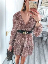 Mini Dress Sleeve-Spring V-Neck Polka-Dot Conmoto Elegant Casual Holiday-Style A-Line