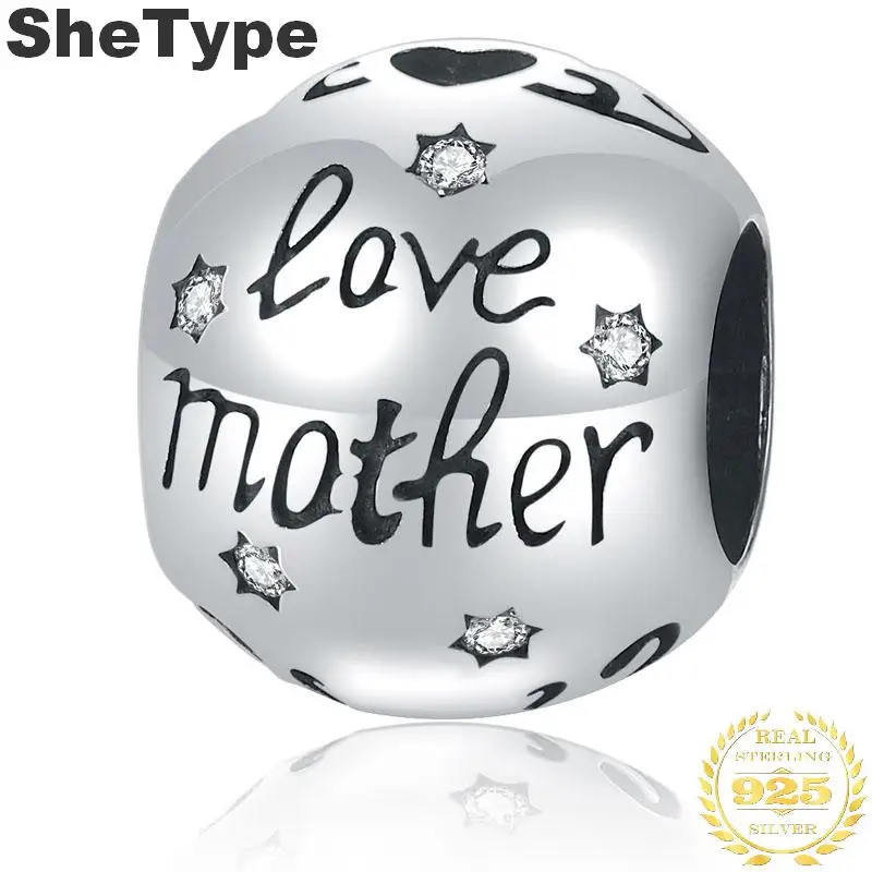 SheType Горячая любовь мать серебряные бусины 925 пробы талисманы подходят браслет ожерелье аксессуары из бисера Изготовление ювелирных изделий