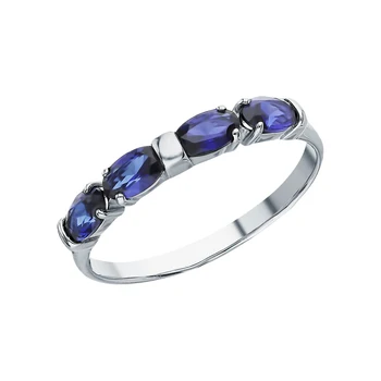 

Silver ring with sapphires synthetic sunlight sample 925