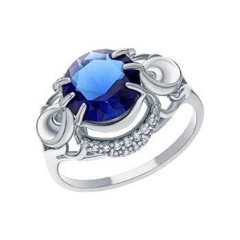 

Silver ring with cubic zirconia and Sapphire synthetic sunlight sample 925