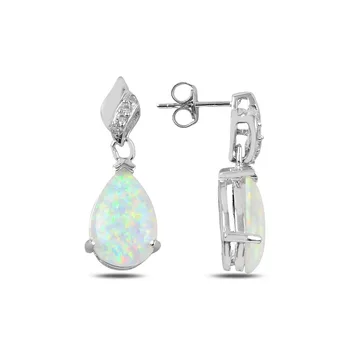 

Teleplus Opal Cubic Zirconia Dangle Earrings 925 Sterling Silver