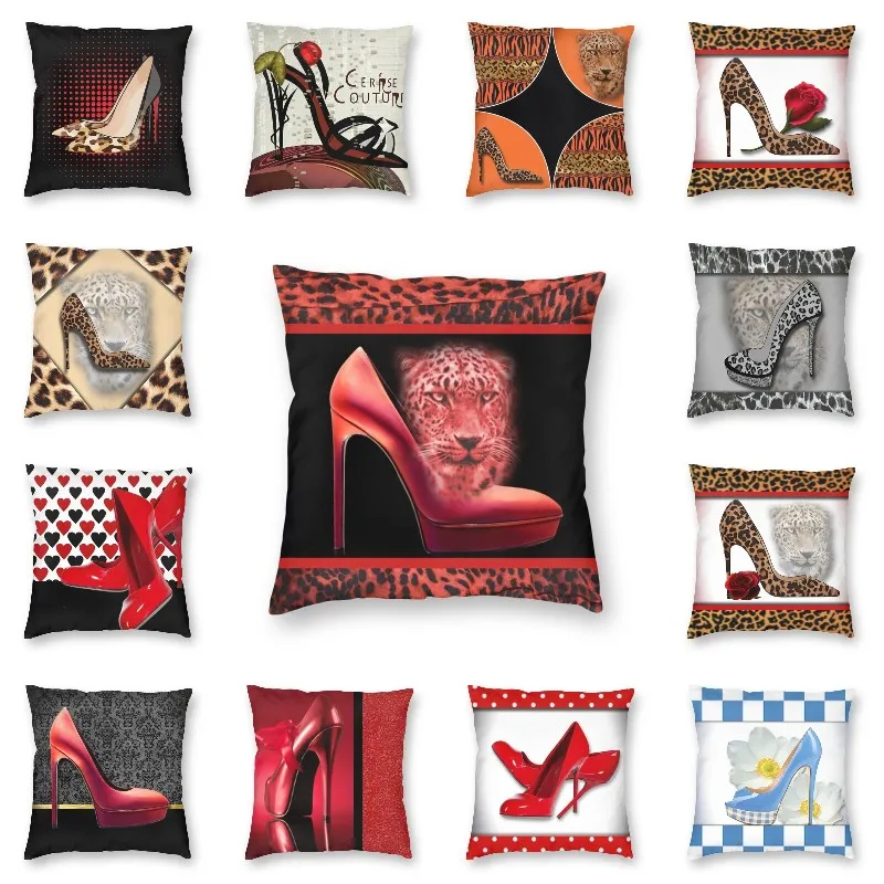 

Red High Heel Leopard Face Design Pillow Cover Home Decor Leopard Print Cushion Cover Throw Pillow for Living Room Printing