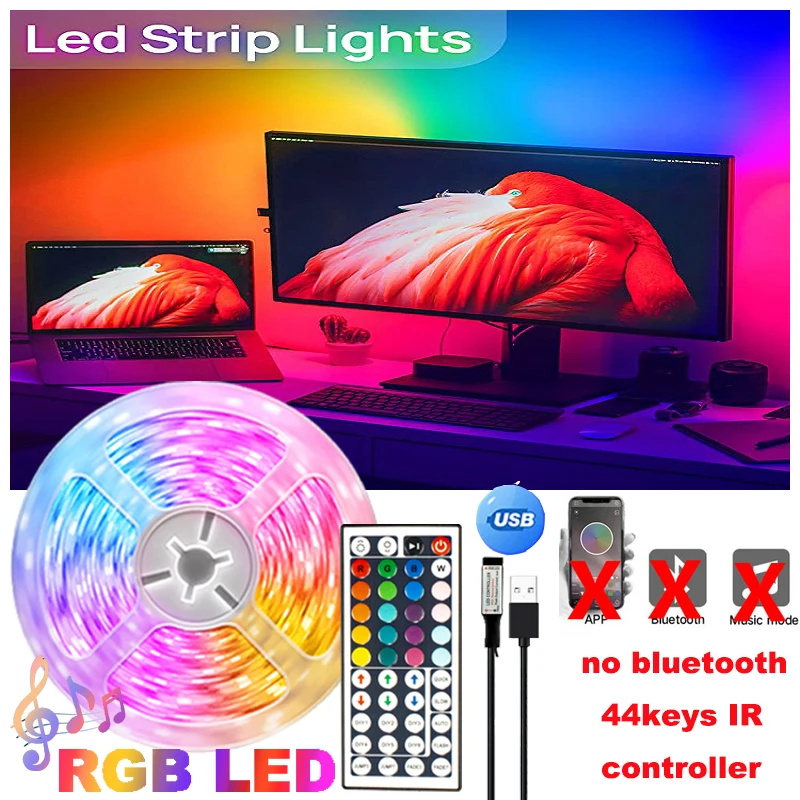 USB LED Strip Lights 5050 Infrared RGB LED Lamp For Bedroom Decoration TV Backlight Tape Neon Light 44keys светодиотная лента