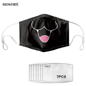 

INSTANTARTS Dust Masks Unisex Breathable Mouth Mask with 7pcs Filter Paper Cute Face Expression Print Anti-bacterial Adult Masks