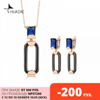 

HUADIE set of ceramic jewelry. women dangle earrings with rectangle pendants and necklace. black, white ceramics. trend 2020