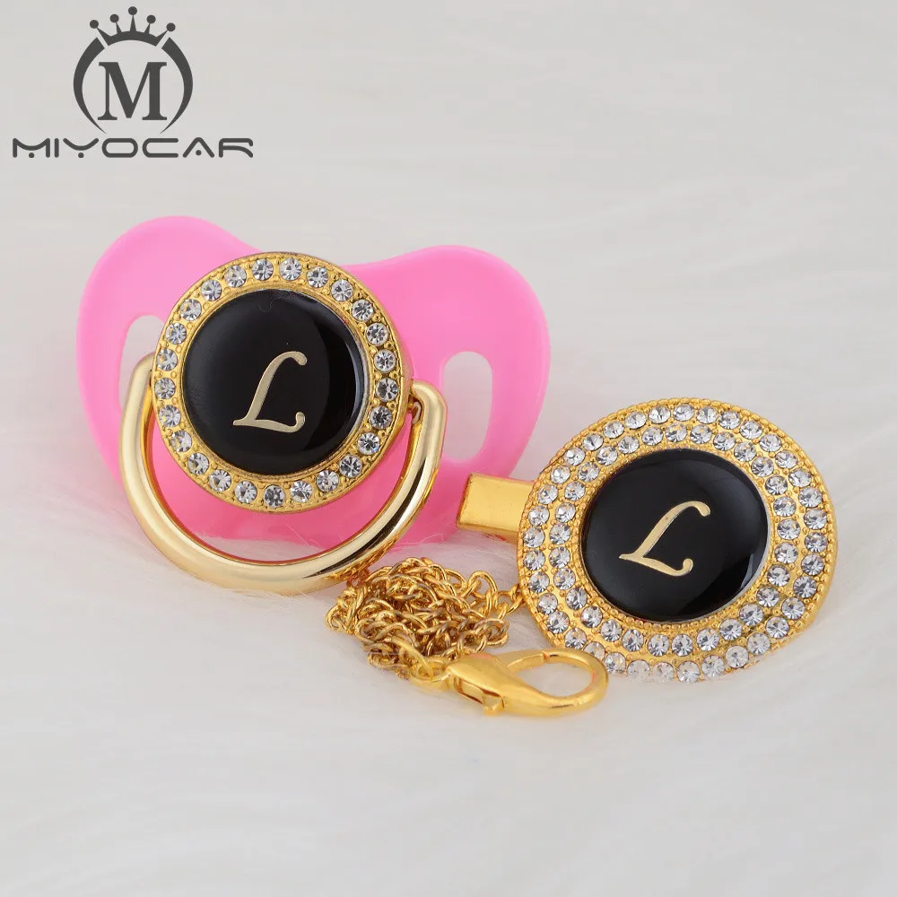 MIYOCAR уникальный дизайн имя инициалы буквенные L красивый bling соска и пустышка Клип BPA бесплатно пустышка bling уникальный дизайн LL