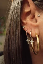 ROXI-pendientes de aro con Cruz para mujer, joyería de compromiso, plata 925, CZ, Kolczyki Damskie