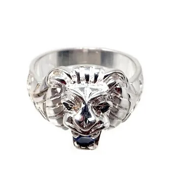 

Stamp 925 Sterling silver m lion head Blue cubic zirconia size 25 [AB9099]